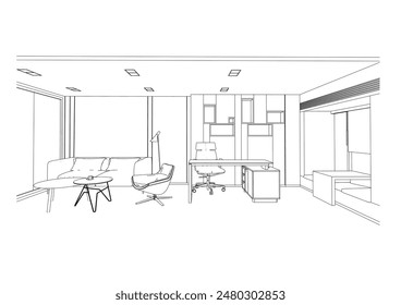 interior outline sketch drawing perspective of a space supervisor room