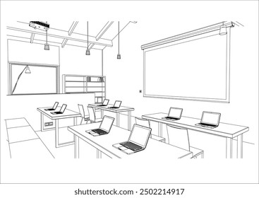 Esbozo interior Dibujo Perspectiva de una sala de clase