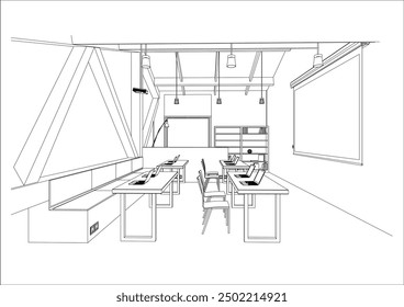 Esbozo interior Dibujo Perspectiva de una sala de clase