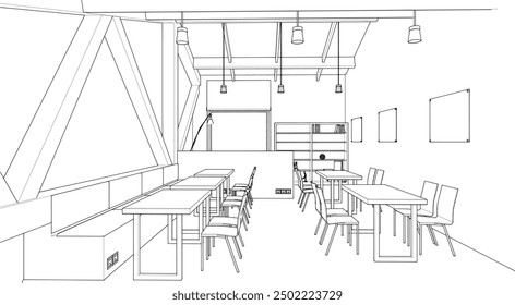 Esbozo interior Dibujo Perspectiva de una cafetería