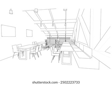 Esbozo interior Dibujo Perspectiva de una cafetería