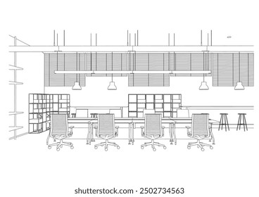 Esbozo interior Dibujo Perspectiva de una oficina