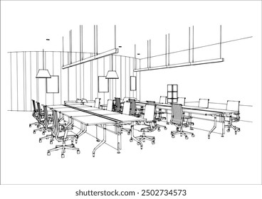 Esbozo interior Dibujo Perspectiva de una oficina