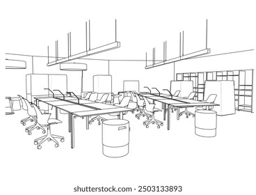 interior outline sketch drawing perspective of a office