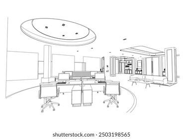 interior outline sketch drawing perspective of a office
