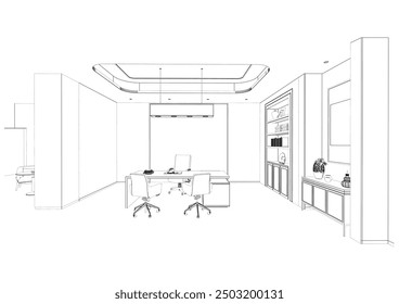 interior outline sketch drawing perspective of a supervisor room