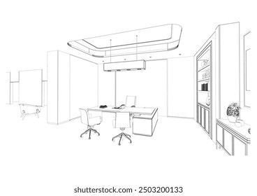 interior outline sketch drawing perspective of a supervisor room