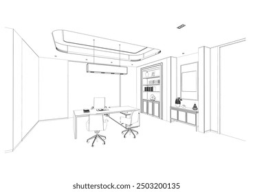interior outline sketch drawing perspective of a supervisor room