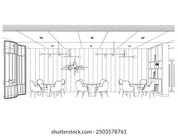 Esquema interior Dibujo Perspectiva de un área de recepción
