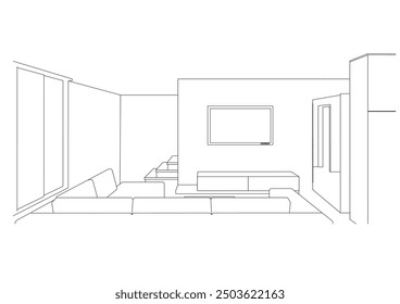 interior outline sketch drawing perspective of a house