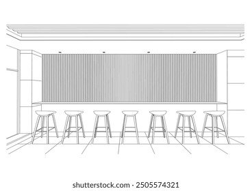 interior outline sketch drawing perspective of a restaurant