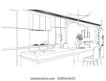 Esquema interior Dibujo Perspectiva de la cocina