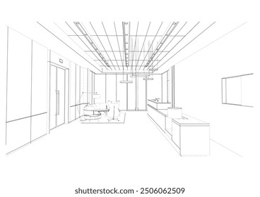 Esquema interior Dibujo Perspectiva de un área de recepción