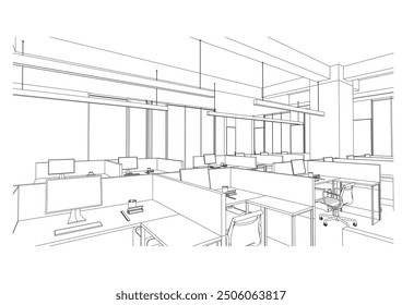 Esquema interior Dibujo Perspectiva de la oficina