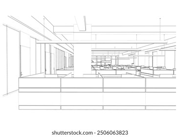 Esquema interior Dibujo Perspectiva de la oficina