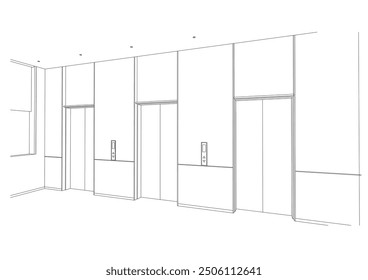 interior outline sketch drawing perspective of office