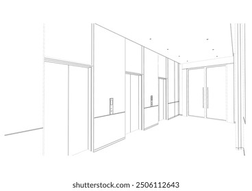 interior outline sketch drawing perspective of office