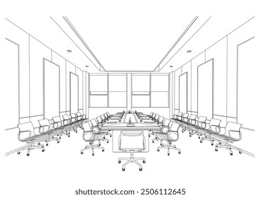 interior outline sketch drawing perspective of office