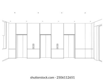 interior outline sketch drawing perspective of office