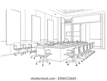 interior outline sketch drawing perspective of office