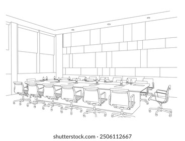 interior outline sketch drawing perspective of office