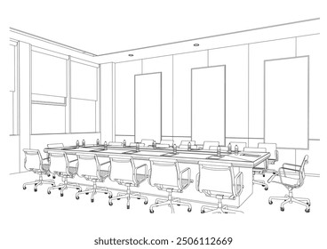 interior outline sketch drawing perspective of office
