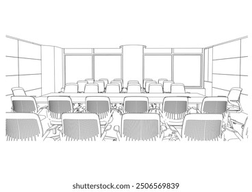 interior outline sketch drawing perspective of a conference room