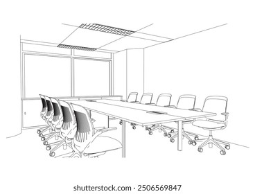 interior outline sketch drawing perspective of a conference room