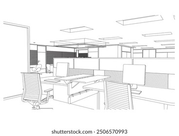 Esquema interior Dibujo Perspectiva de la oficina
