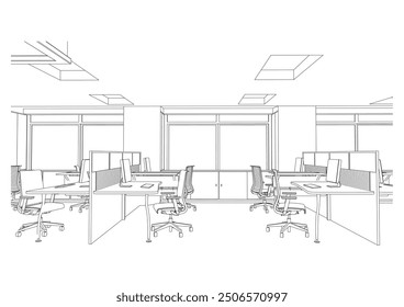 Esquema interior Dibujo Perspectiva de la oficina