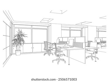 interior outline sketch drawing perspective of office