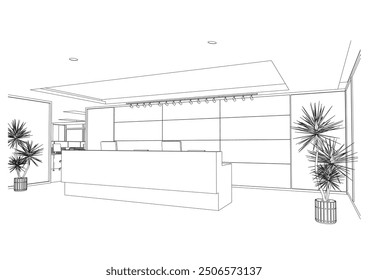 Esquema interior Dibujo Perspectiva de un área de recepción