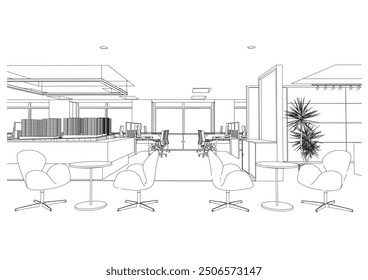 Esquema interior Dibujo Perspectiva de un área de recepción