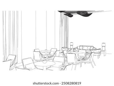 Esquema interior Dibujo Perspectiva del restaurante