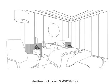 Esquema interior Dibujo Perspectiva del dormitorio