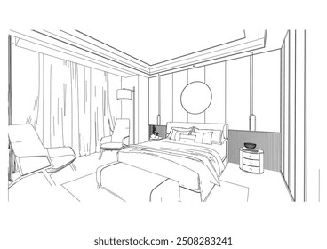 esboço interior esboço desenho perspectiva do quarto