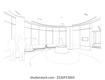 Esquema interior Dibujo Perspectiva de un área de recepción