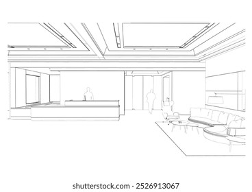 Esquema interior Dibujo Perspectiva de un área de recepción