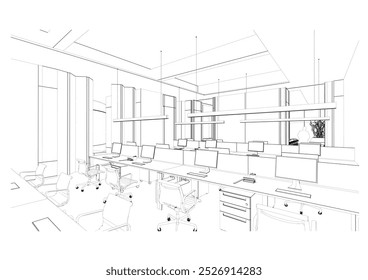 esboço interior desenho perspectiva de um escritório