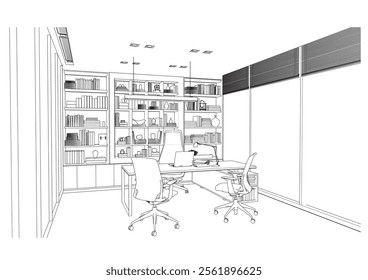 interior outline sketch drawing perspective of a supervisor room