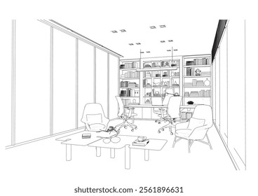 interior outline sketch drawing perspective of a supervisor room