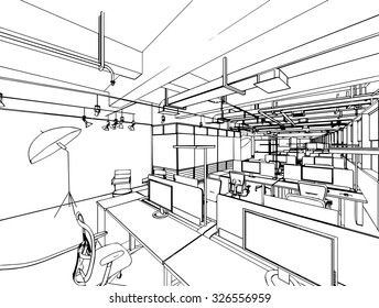 Interior Outline Sketch Drawing Perspective Space Stock Vector (Royalty ...