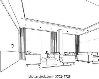 interior outline sketch drawing perspective of a space office