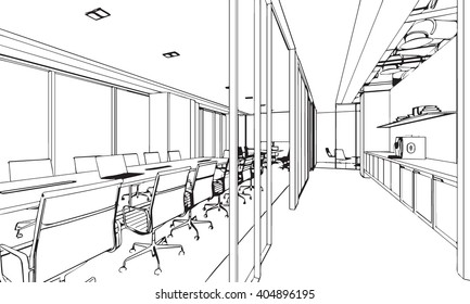Royalty Free Office Interior Design Line Drawing Stock