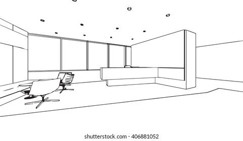 Interior Outline Sketch Drawing Perspective Space Stock Vector (Royalty ...