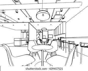 Interior Outline Sketch Drawing Perspective Space Stock Vector (Royalty ...