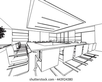 Esbozo interior Dibujo Perspectiva de una oficina espacial