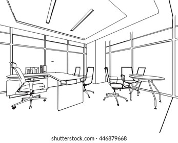 interior outline sketch drawing perspective of a space office