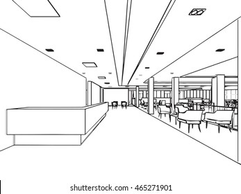 interior outline sketch drawing perspective of a space office