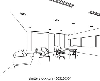 interior outline sketch drawing perspective of a space office